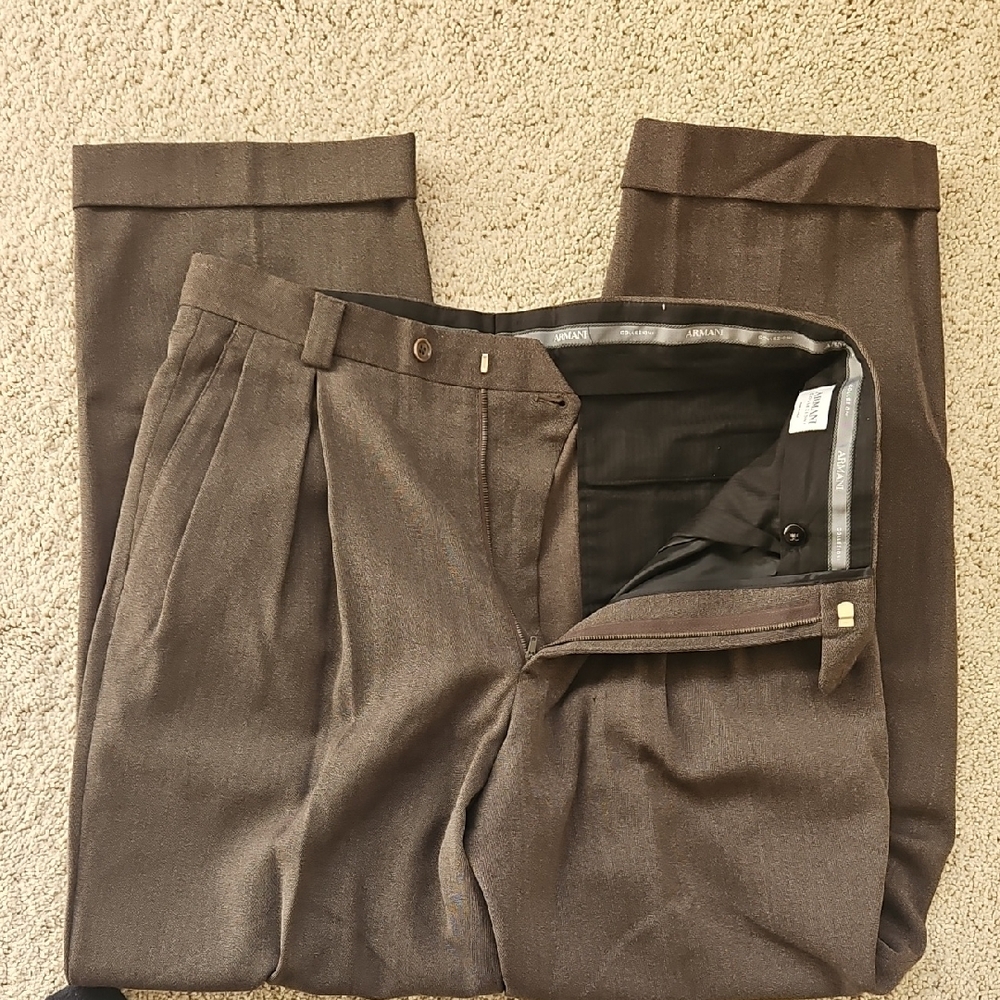 Armani Collezioni Men's Brown Dress Pants - Pleated Trousers
